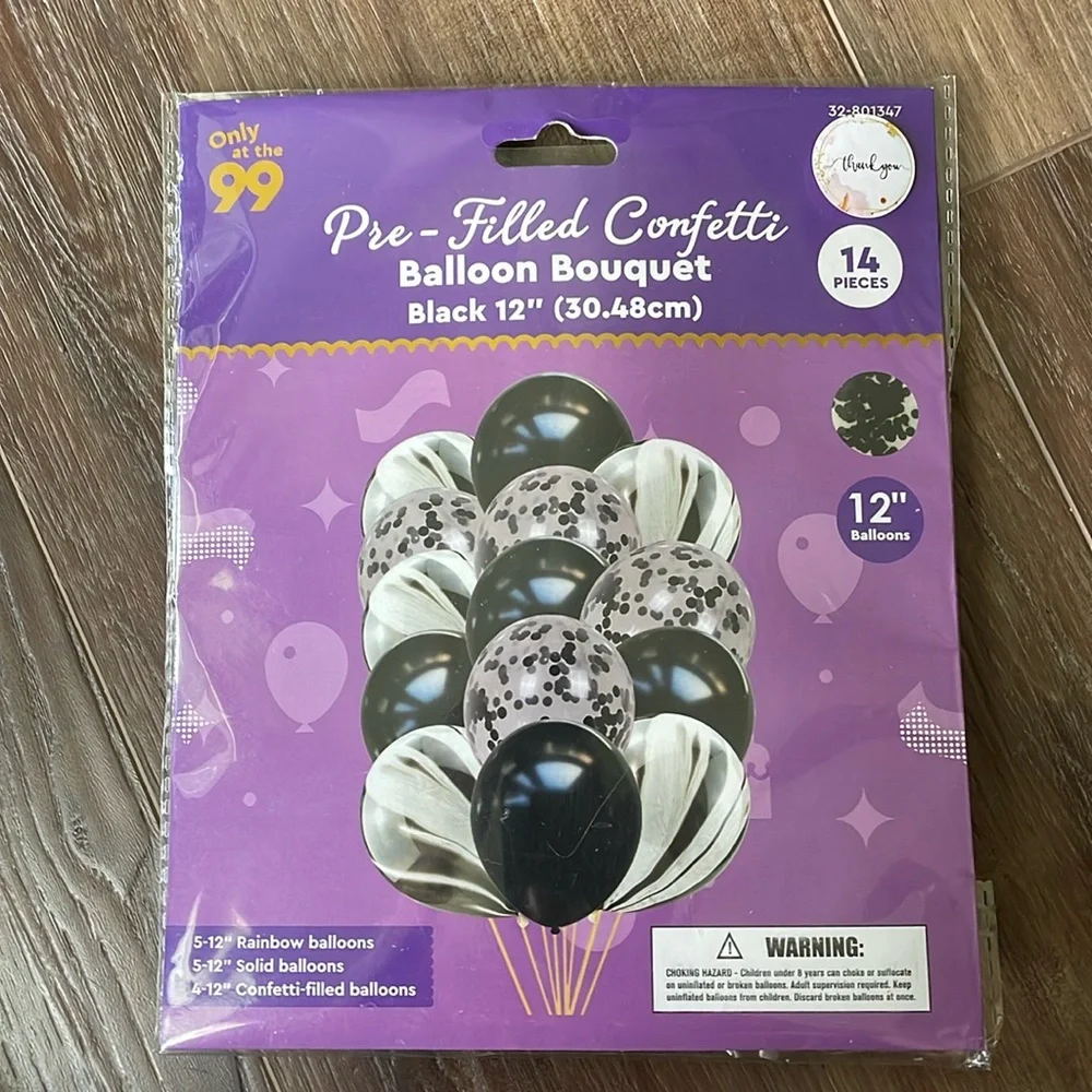 14 Pre-filled Confetti Balloon Bouquet Black 12”